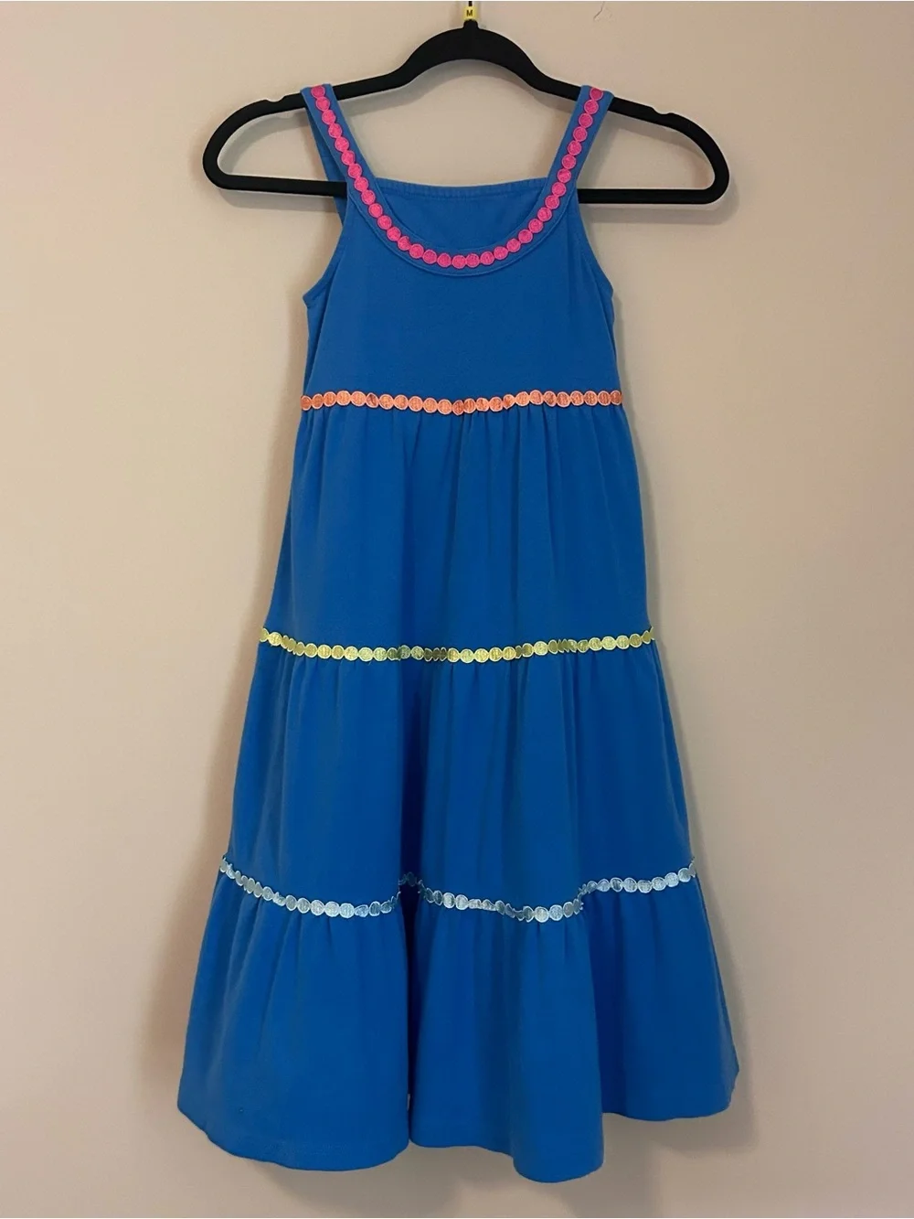 GYMBOREE Rainbow Cabana Blue Sundress Girls Size 8 Tiered W/ Ric Rac Trim